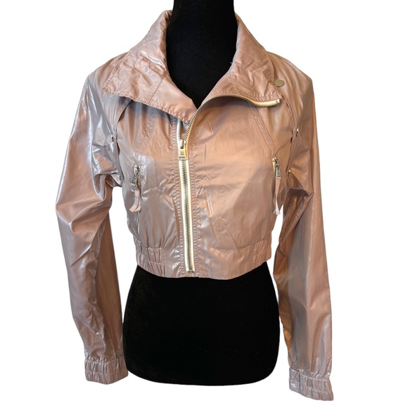 BCBGMAXAZRIA Runway Collection Crop Pink Beige Windbreaker Jacket - Picture 2 of 8